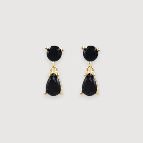 Aros Destello Negro | Plata 925 baño de oro 18k