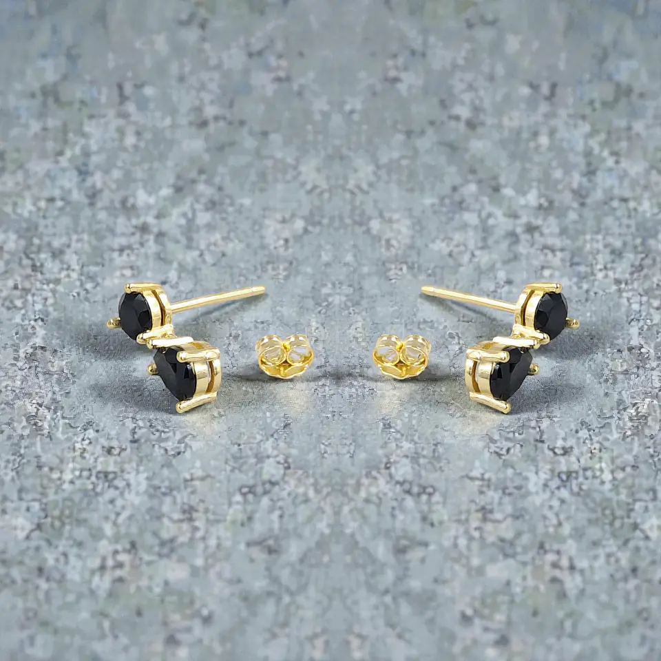 Aros Destello Negro | Plata 925 baño de oro 18k 4