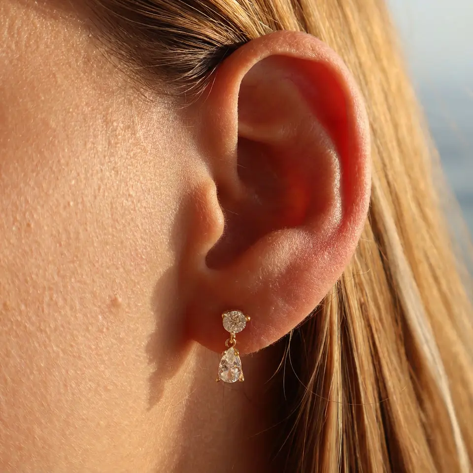 Aros Destello Blanco | Plata 925 baño de oro 18k 2