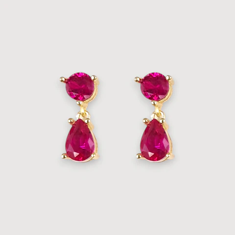 Aros Destello Fucsia | Plata 925 baño oro 18k
