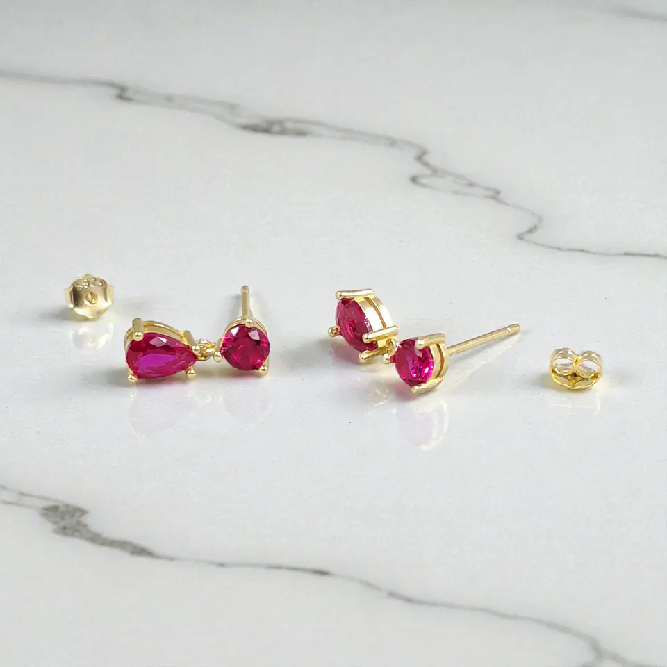 Aros Destello Fucsia | Plata 925 baño oro 18k 3