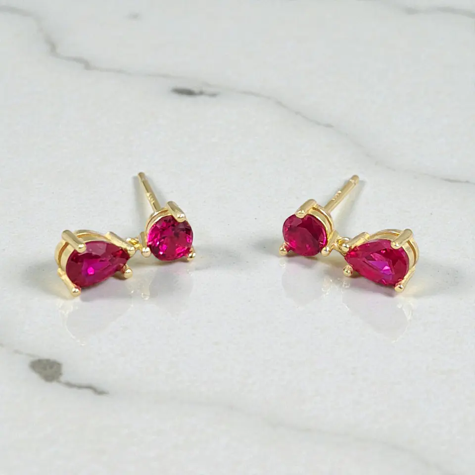 Aros Destello Fucsia | Plata 925 baño oro 18k 4