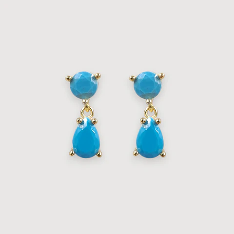 Aros Destello Turquesa | Plata 925 baño de oro 18k