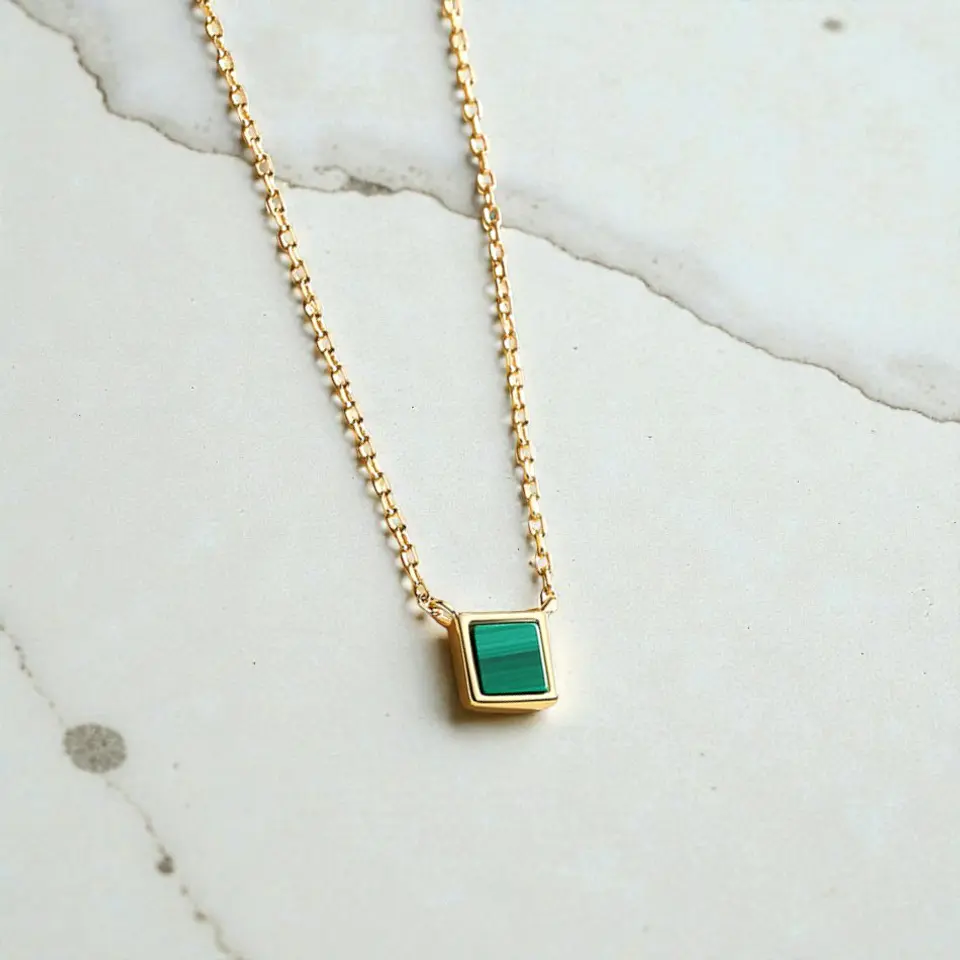 Collar Malaquita | Plata 925 baño de oro 18k 2