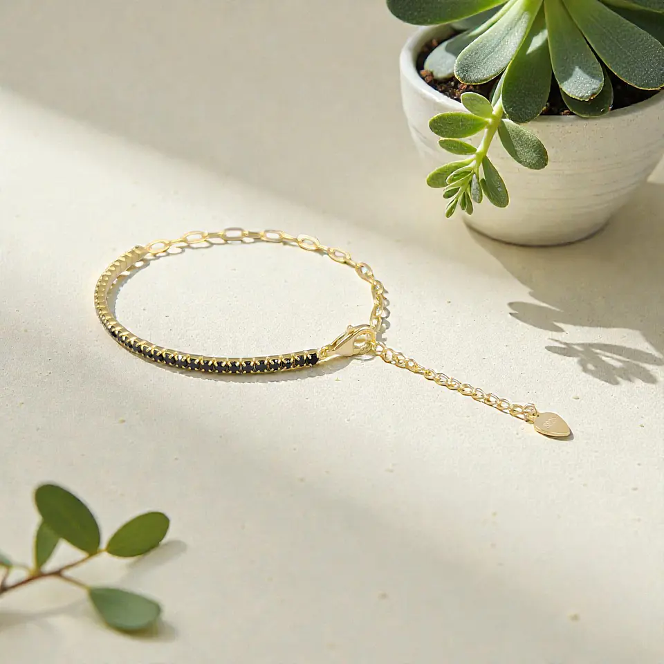 Pulsera Dúo Negra | Plata 925 baño de oro 18k 5