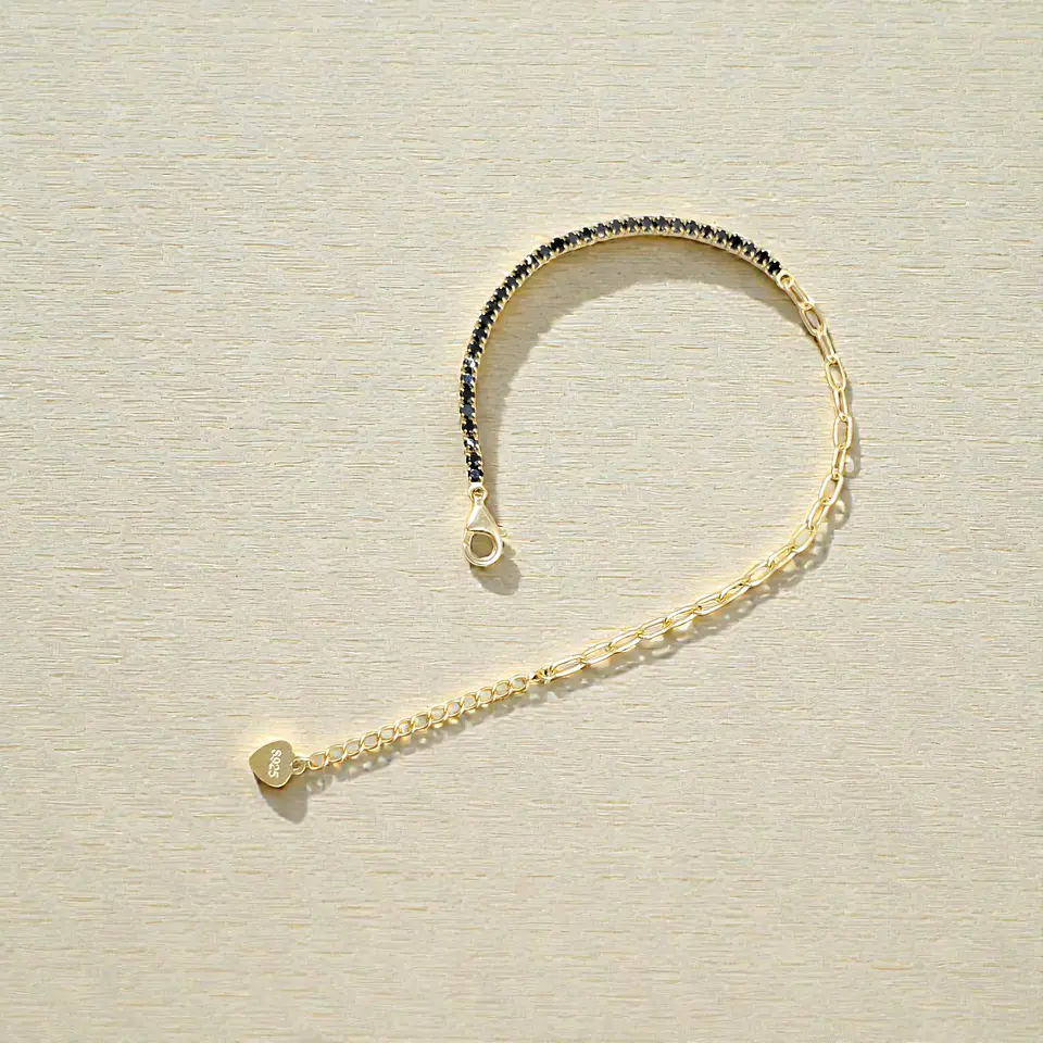 Pulsera Dúo Negra | Plata 925 baño de oro 18k 4