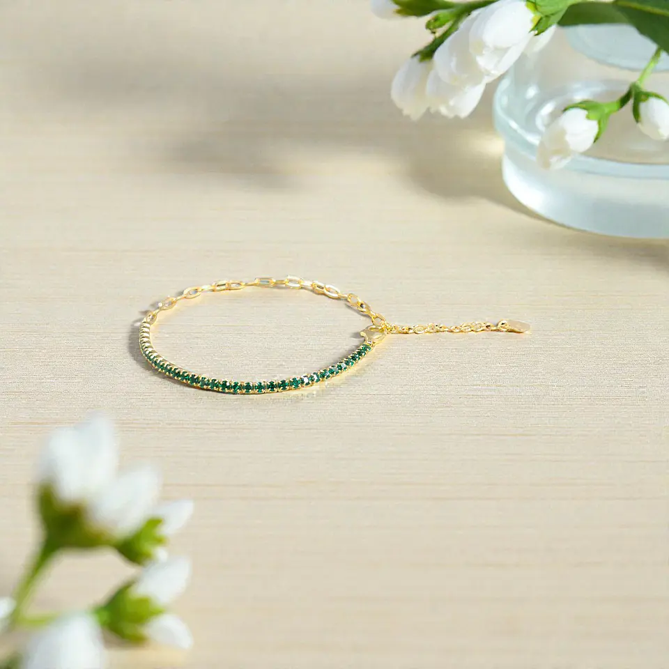 Pulsera Dúo Verde | Plata 925 baño de oro 18k 3