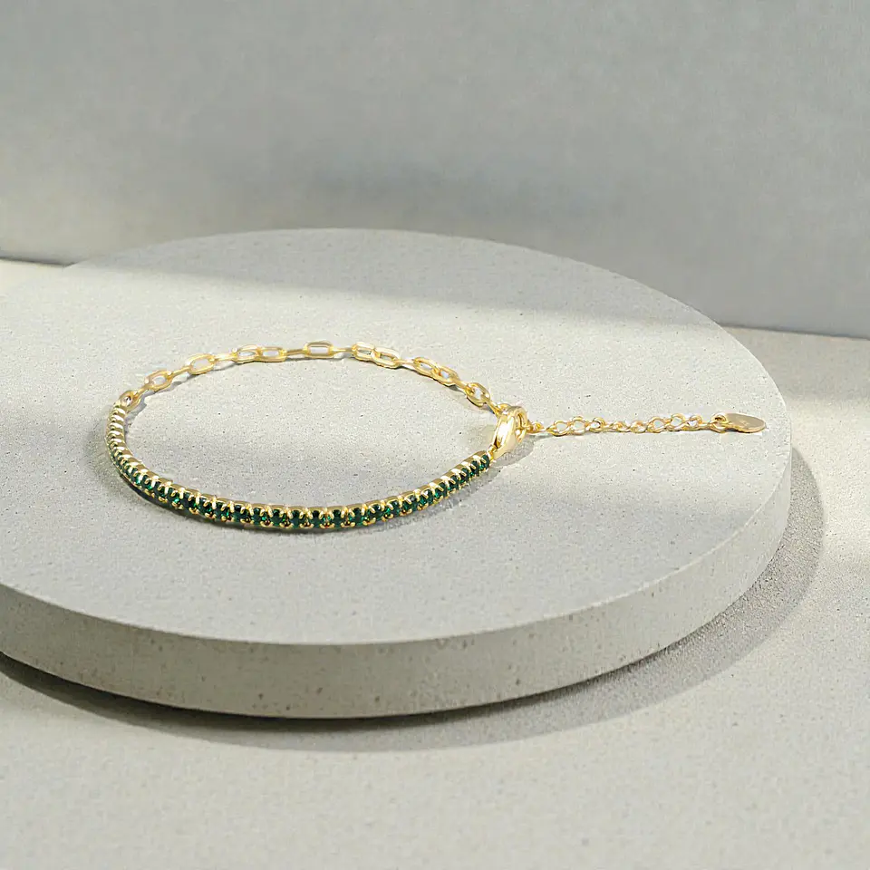 Pulsera Dúo Verde | Plata 925 baño de oro 18k 5