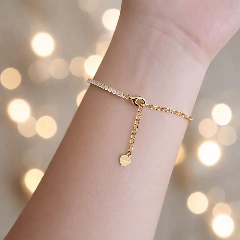 Pulsera Dúo Blanca | Plata 925 baño de oro 18k 7