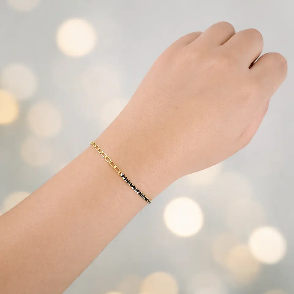 Pulsera Dúo Negra | Plata 925 baño de oro 18k 6