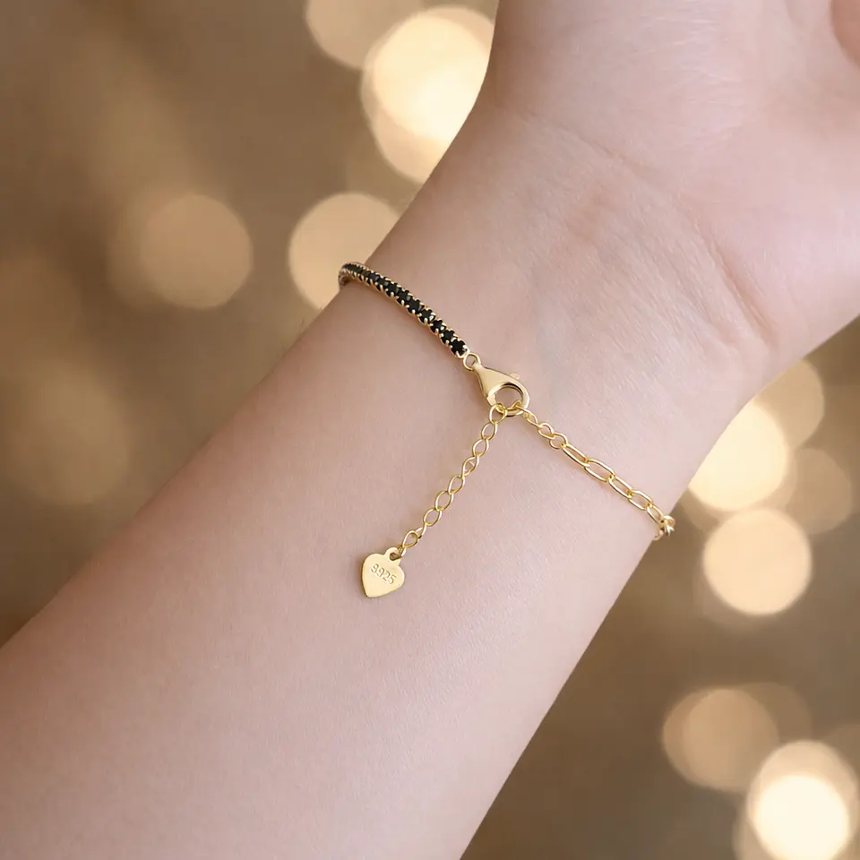 Pulsera Dúo Negra | Plata 925 baño de oro 18k 7