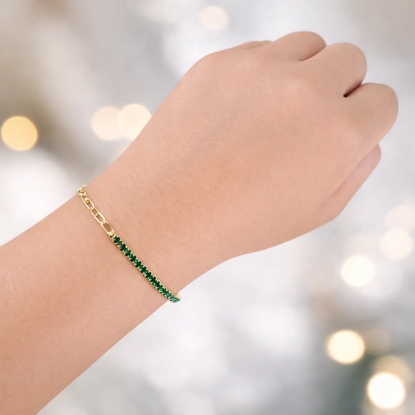 Pulsera Dúo Verde | Plata 925 baño de oro 18k 6