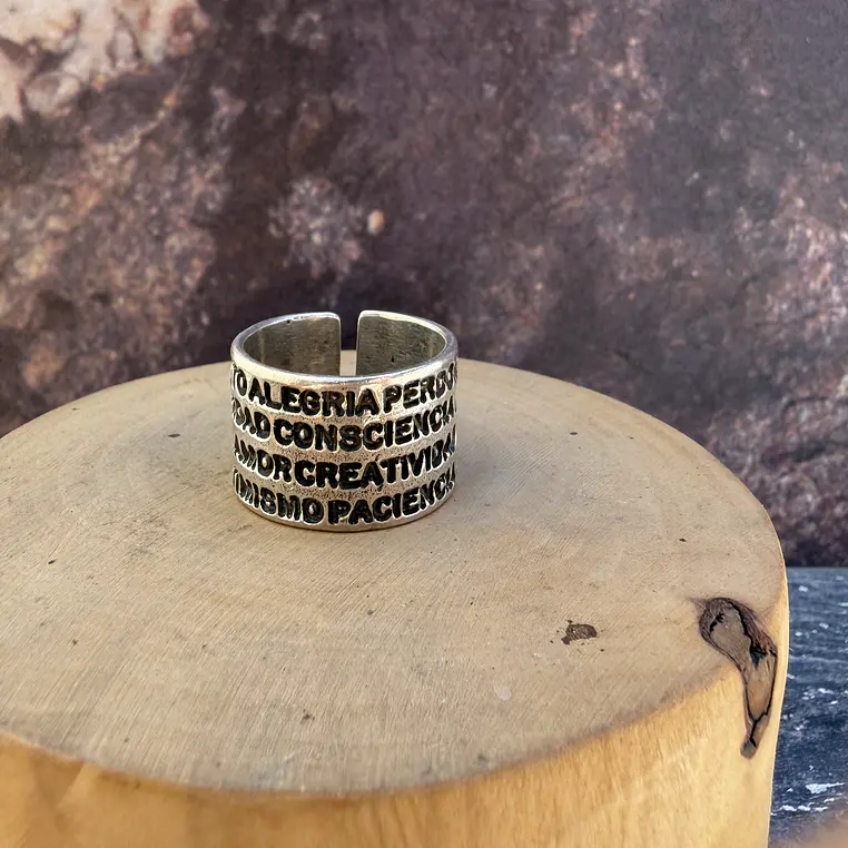 U Anillo con 16 Palabras positivas de plata 950  1