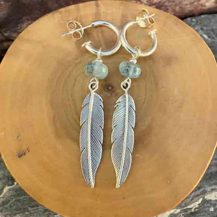 Aros con  Plumas de Plata 950 y Piedras 1