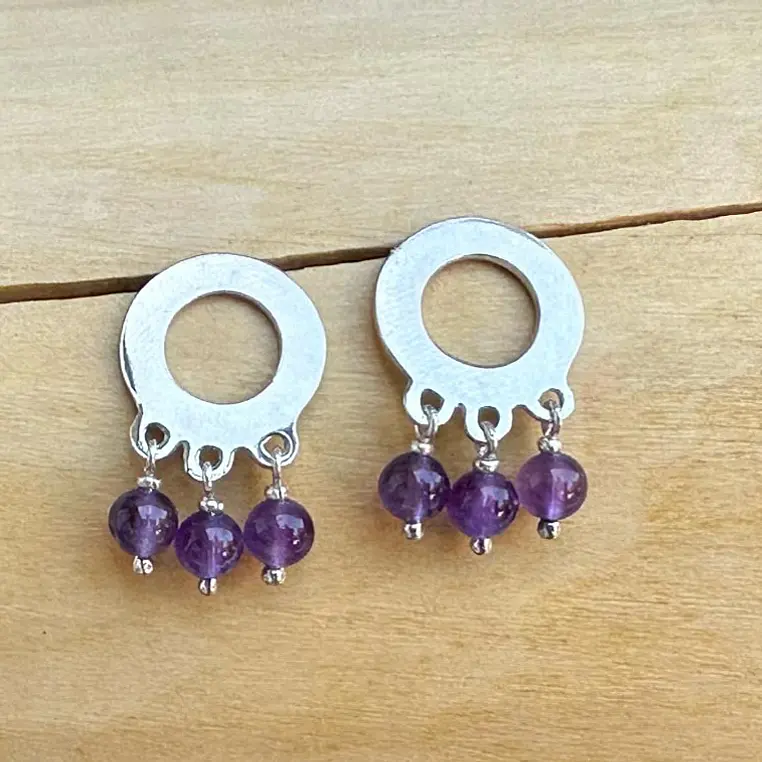 Aros Círculo  con 3 Piedras de Plata 950  1