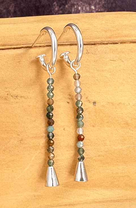 Aros Campanita con Alambre Plata 950 y Mostacillas de Piedra