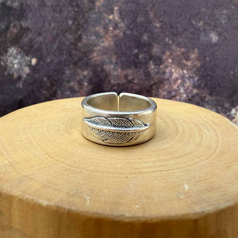 Anillo Ajustable Lámina con Pluma Plata 950 1