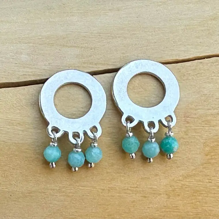 Aros Círculo  con 3 Piedras de Plata 950  2