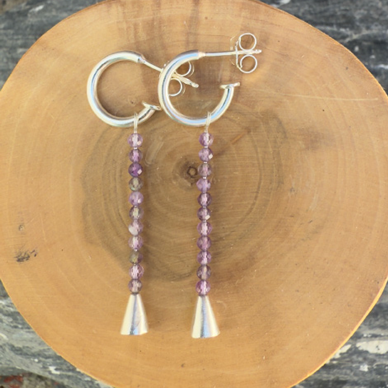 Aros Campanita con Alambre Plata 950 y Mostacillas de Piedra 3