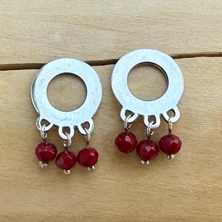 Aros Círculo  con 3 Piedras de Plata 950  3