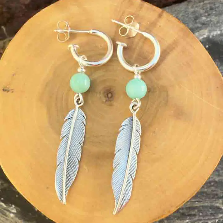 Aros con  Plumas de Plata 950 y Piedras 3