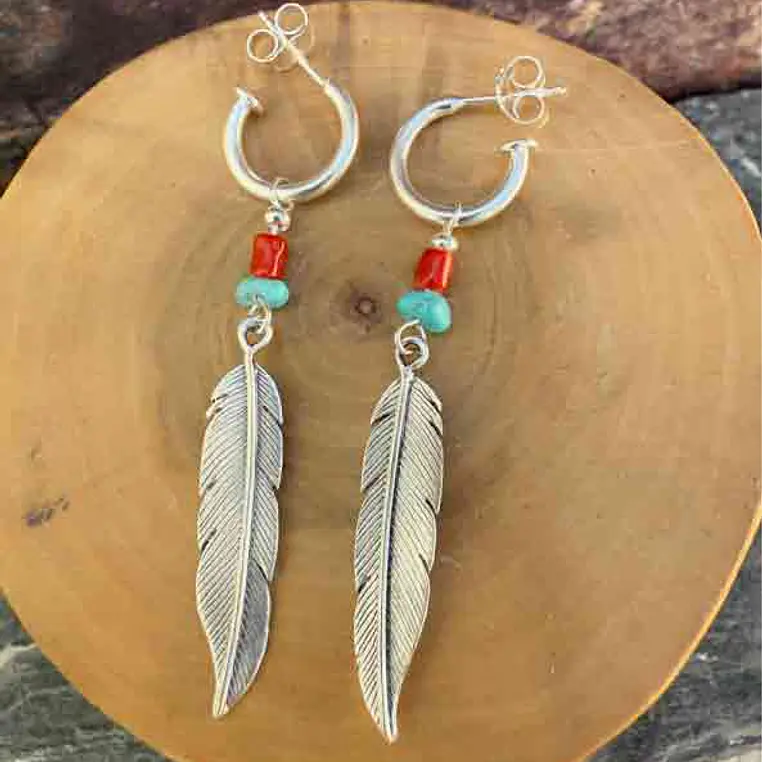 Aros con  Plumas de Plata 950 y Piedras 4