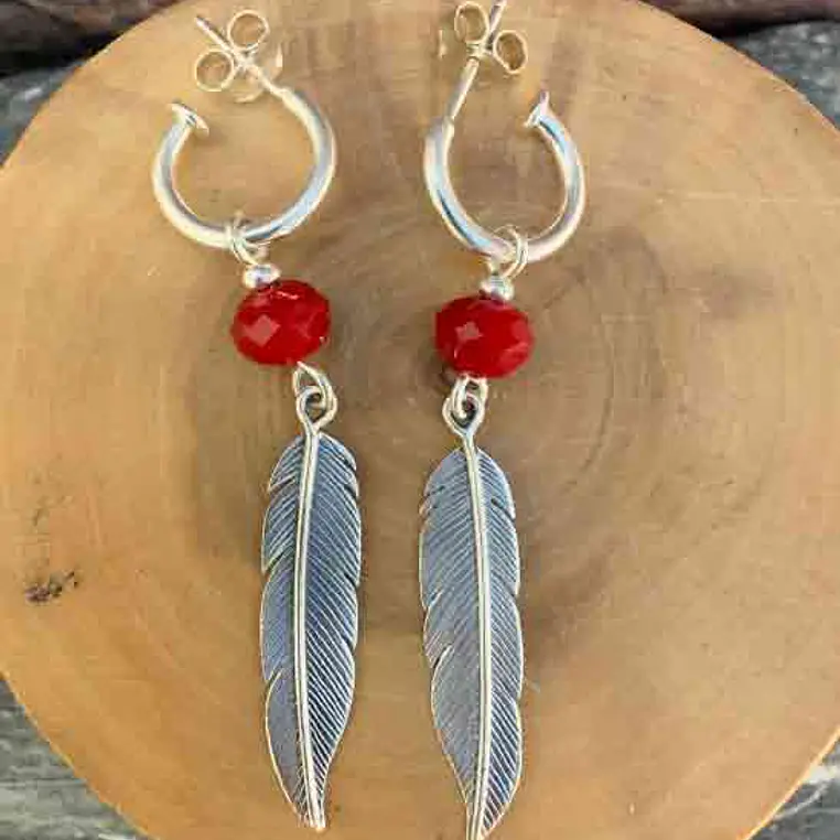 Aros con  Plumas de Plata 950 y Piedras 5