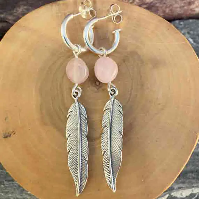 Aros con  Plumas de Plata 950 y Piedras 6
