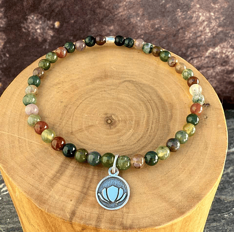 Pulsera Elástica Flor de Loto Plata 950 y Mostacillas de Piedras