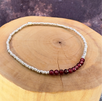 Pulsera elástica de mostacillas de plata 1000 y piedras 1