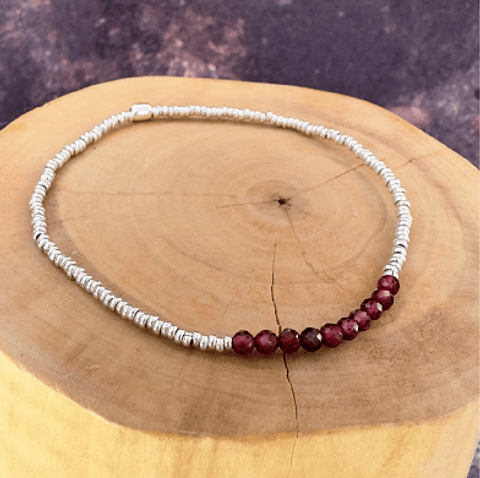 Pulsera Elástica con Mostacillas de Plata 1000 y Piedras