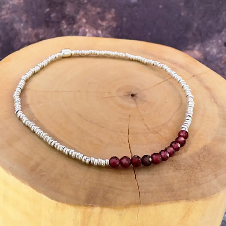 Pulsera elástica de mostacillas de plata 1000 y piedras 1