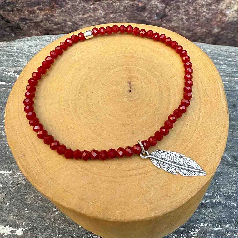 Pulsera elástica Pluma de Plata 950 y Piedras 1