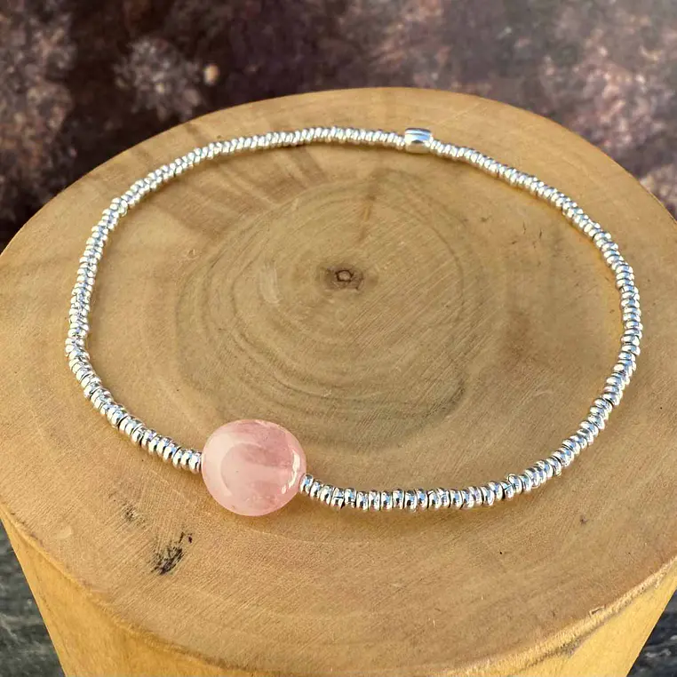 Pulsera elástica con Mostacillas de Plata 1000 y una  piedra 1