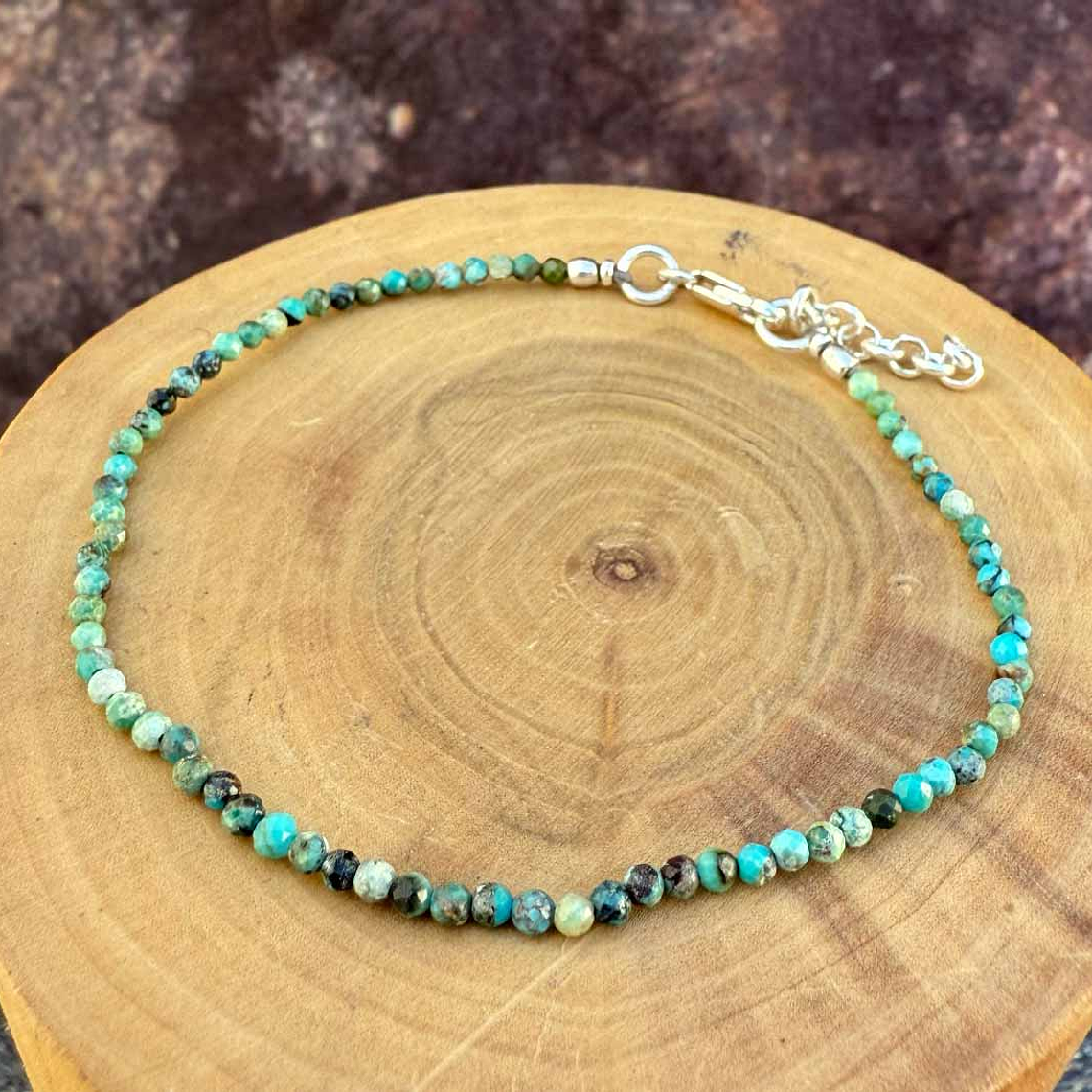 Pulsera con Broche Ajustable, Mostacillas de Plata 1000 y Piedras 1