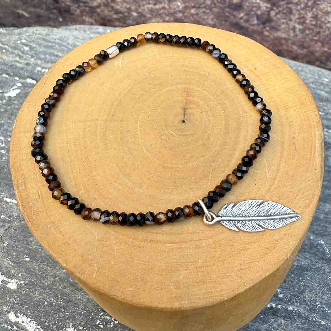 Pulsera elástica Pluma de Plata 950 y Piedras 2