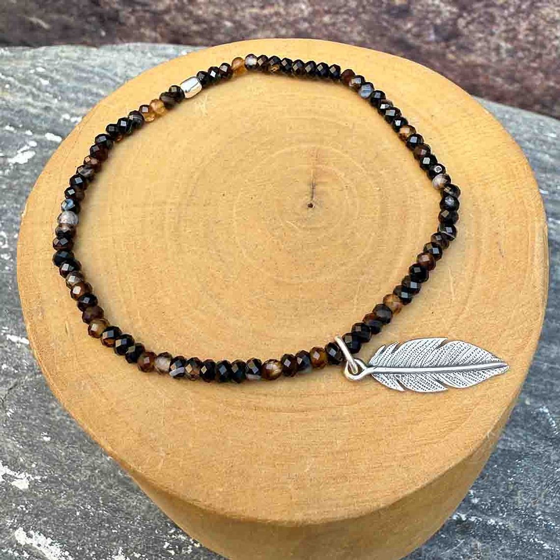 Pulsera Elástica Pluma de Plata 950 y Piedras 2