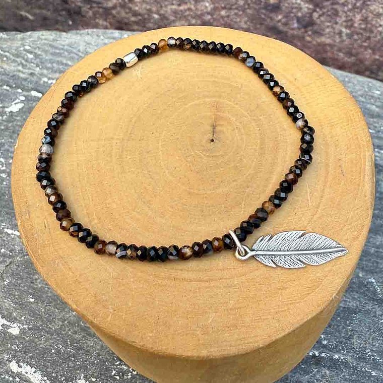 Pulsera Elástica Pluma de Plata 950 y Piedras 2