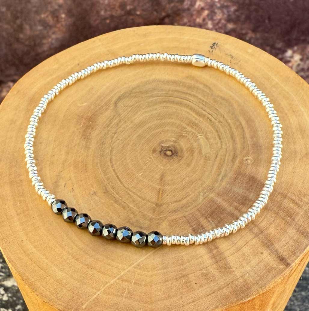 Pulsera elástica de mostacillas de plata 1000 y piedras 2