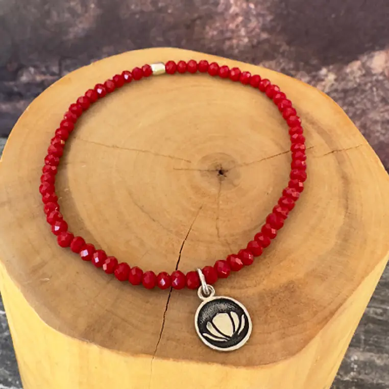 Pulsera elástica con Flor de Loto de plata 950 y mostacillas de Piedras 3