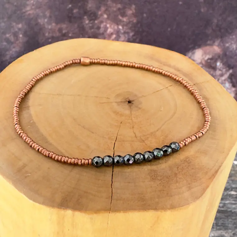 Pulsera elástica de mostacillas de Cobre y Piedras 1