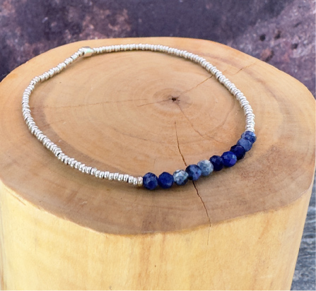 Pulsera elástica de mostacillas de plata 1000 y piedras 3