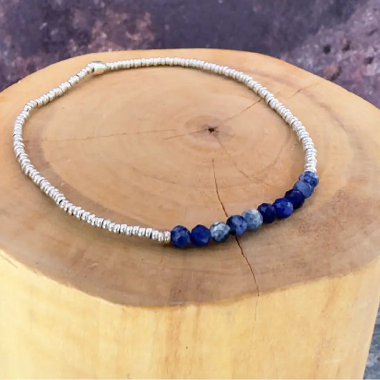 Pulsera elástica de mostacillas de plata 1000 y piedras 3