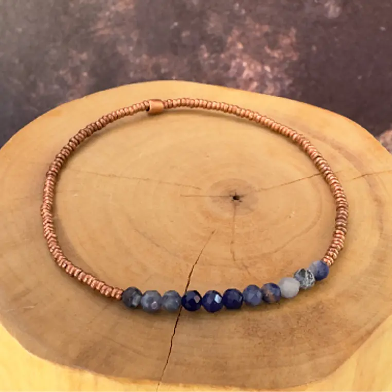 Pulsera elástica de mostacillas de Cobre y Piedras 2