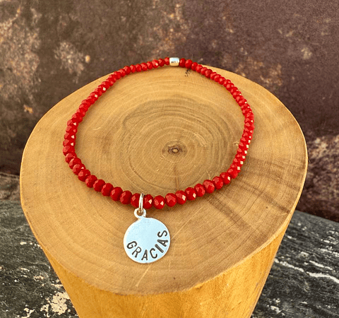 Pulsera Elástica Gracias Plata 950 con Mostacillas de Piedras
