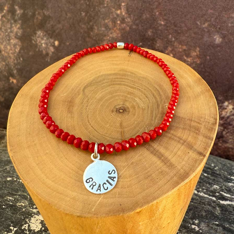 Pulsera Elástica Gracias Plata 950 con Mostacillas de Piedras 2
