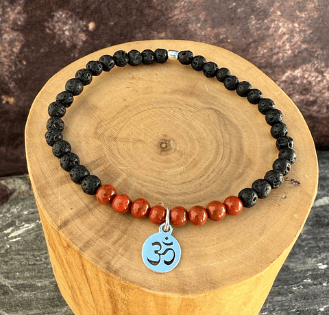 Pulsera Elástica Om Plata 950 y Mostacillas de Piedras
