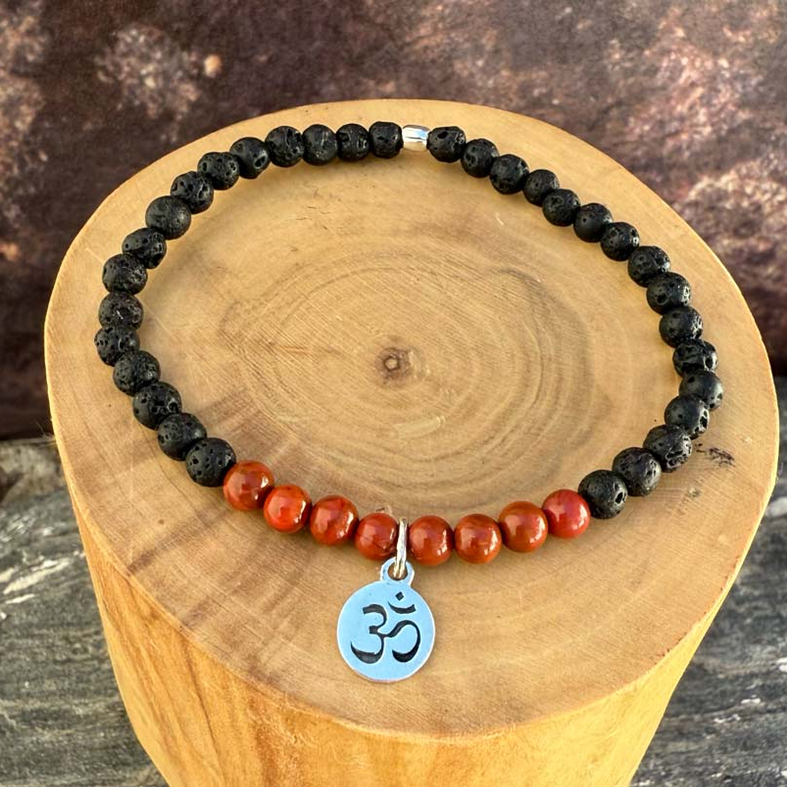 Pulsera Elástica Om Plata 950 y Mostacillas de Piedras 2