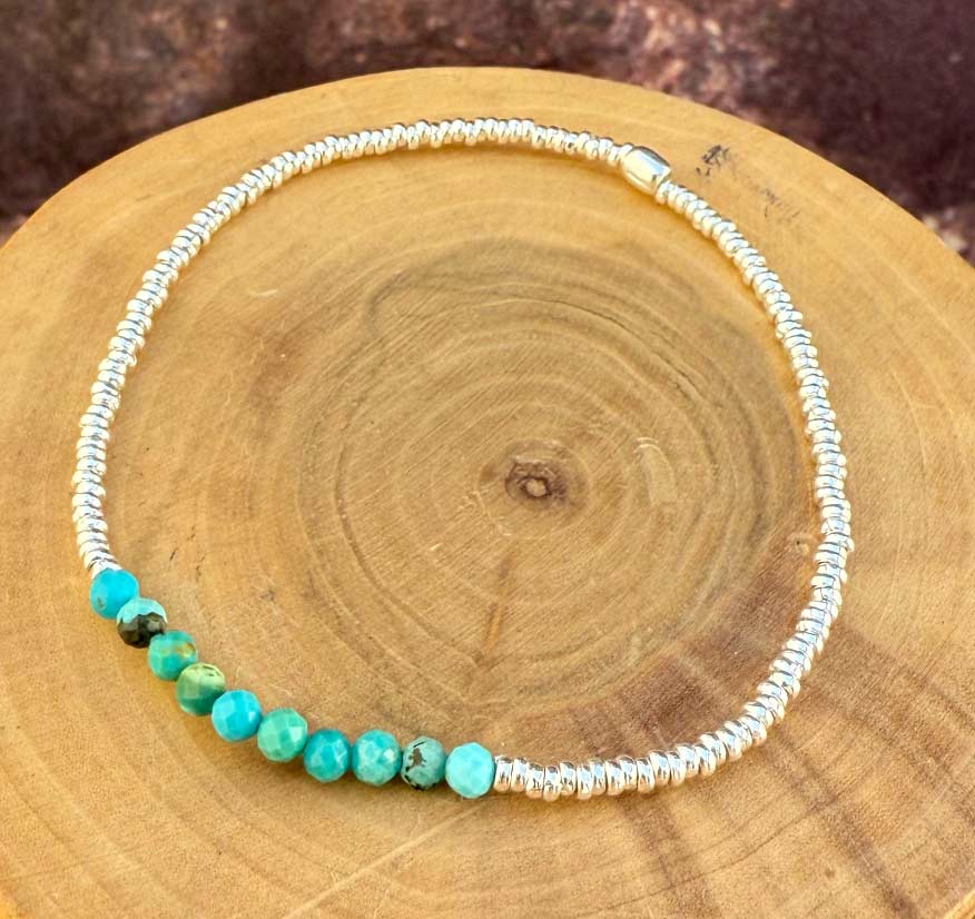 Pulsera elástica de mostacillas de plata 1000 y piedras 4