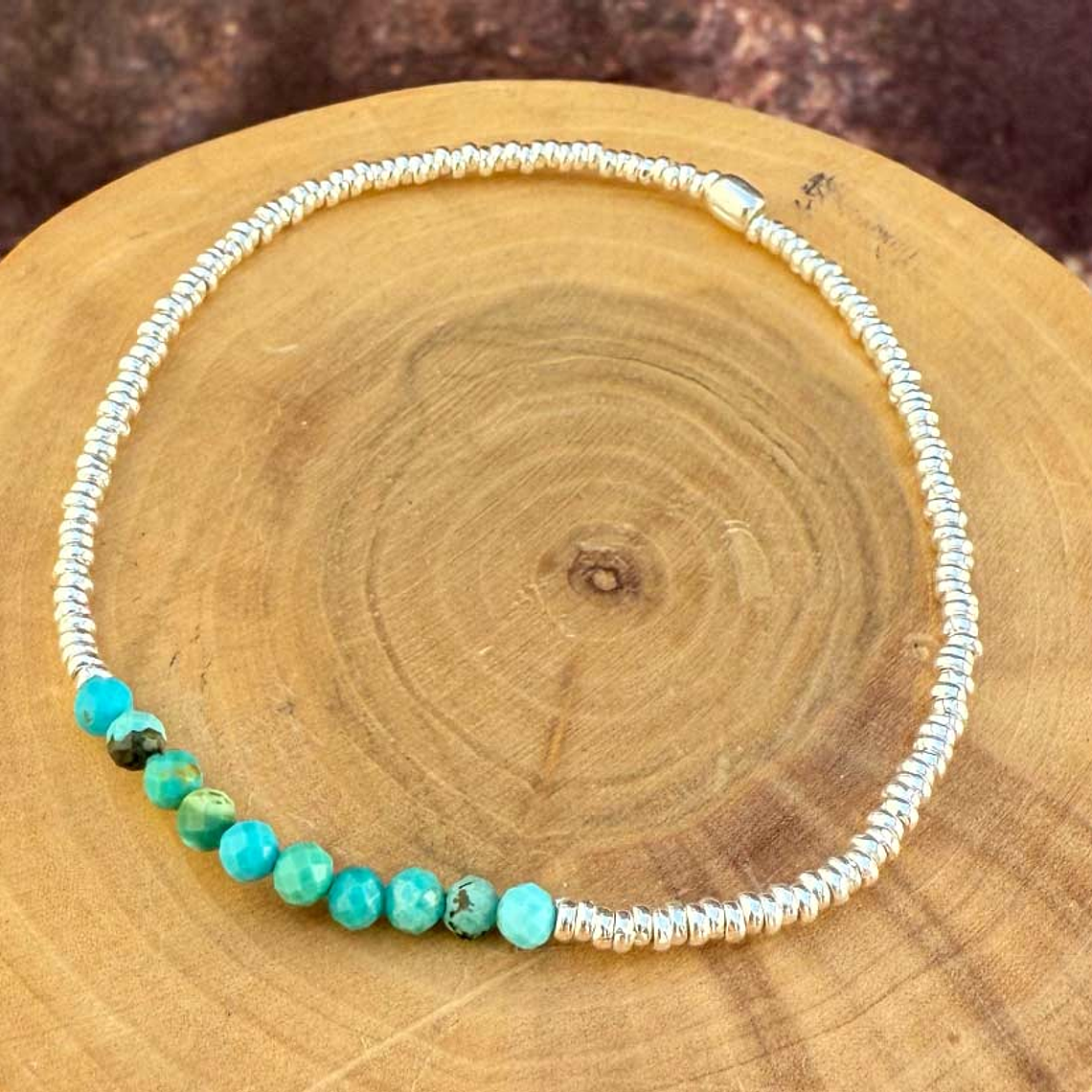 Pulsera Elástica con Mostacillas de Plata 1000 y Piedras 4